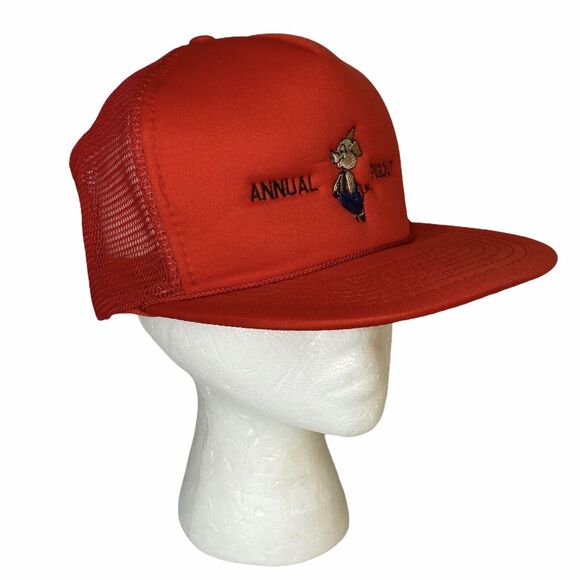 Vtg Annual Pigout Trucker Hat Red Snap Back Gold Medal BBQ Block Party Tailgate - Picture 5 of 12